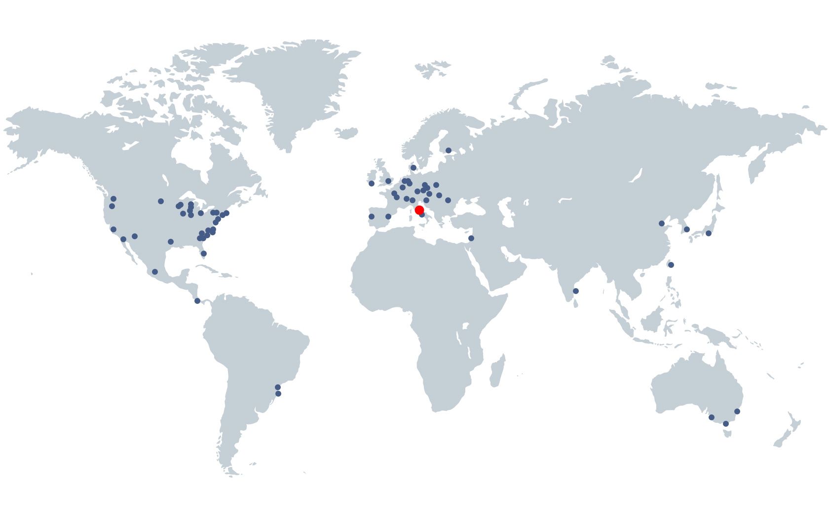 Ars Automation Distributors Map displaying the locations of distributors for FlexiBowl, the flexible parts feeder, worldwide