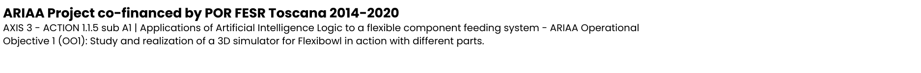 AXIS 3 - ACTION 1.1.5 sub A1 Applications of Artificial Intelligence Logic to a flexible component feeding system - ARIAA Operational Objective 1 (OO1) Study and realization of a 3D simulator for Flexibowl in action with different parts.